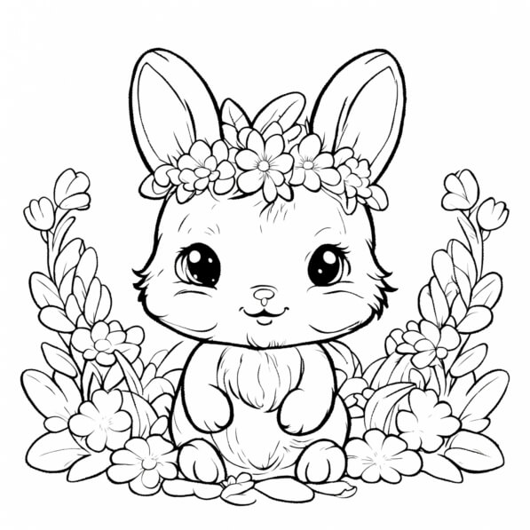 Download Free Printable Easter Bunny Coloring Page with Flower Crown ...