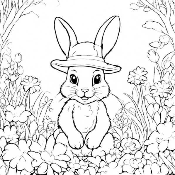 Download Bunny Rabbit in Grass with Flowers Coloring pages Online ...