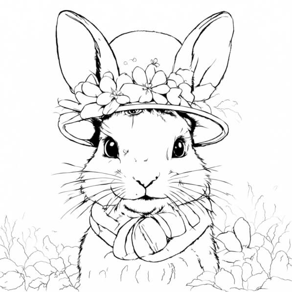 Download Bunny Rabbit with Flower Hat Coloring pages Online - Creative ...