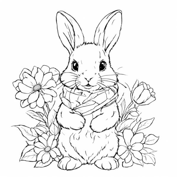 Download Bunny Rabbit in Flowers Coloring pages Online - Creative Fabrica