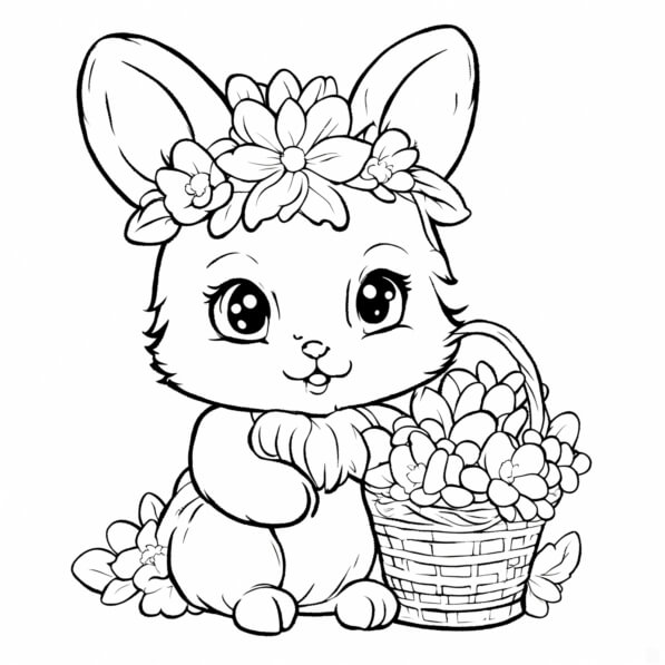 Download Cute Bunny with Flowers Easter Coloring Page Coloring pages ...