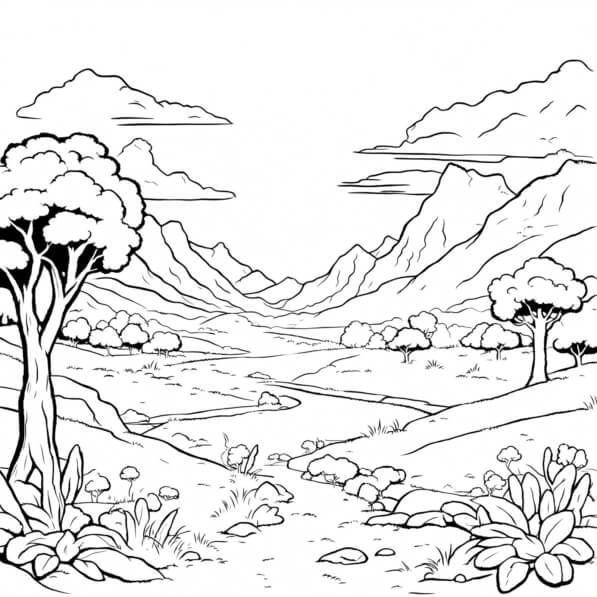 Download Black and White Mountain Landscape Drawing Coloring pages ...