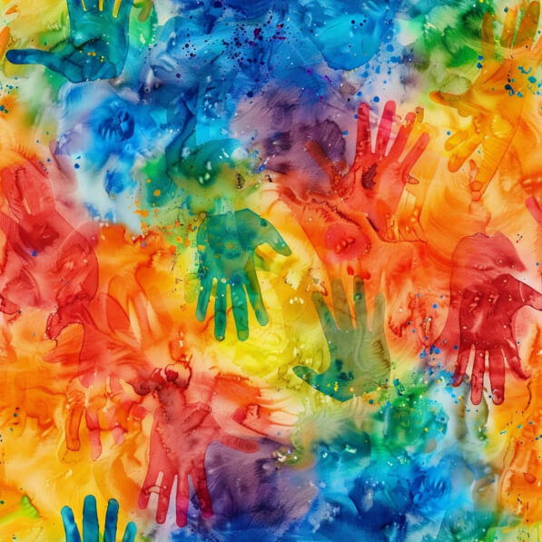 Baixe Pintura Colorida com Impressões de Mãos Padrões - Creative Fabrica