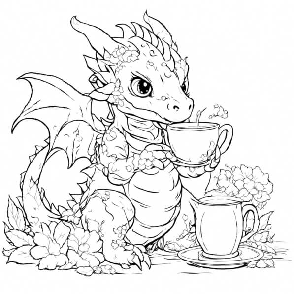 Download Dragon Drinking Tea with Flowers Coloring Page Coloring pages ...
