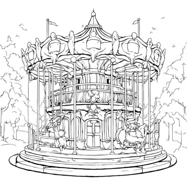 Download Colorful Carousel with Animal Figures Coloring pages Online ...