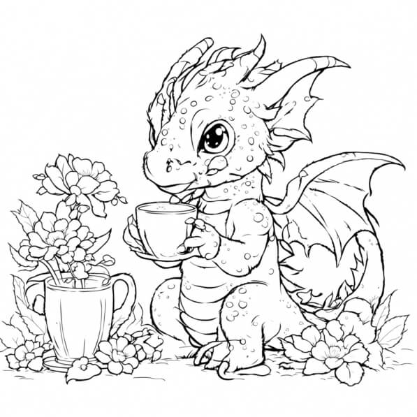 Download Coloring Page: Dragon Drinking Tea Coloring pages Online ...