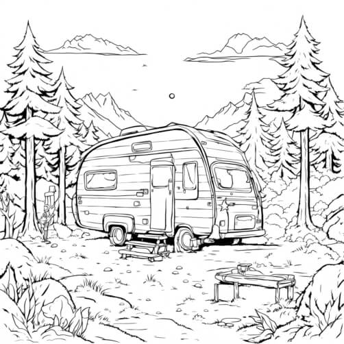 Camper Van in Forest Coloring Page Patterns Camper Van in Forest Coloring Page Patterns thumbnail