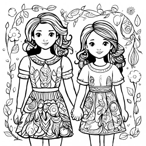Download Adorable Coloring Page: Two Girls Holding Hands Coloring pages ...