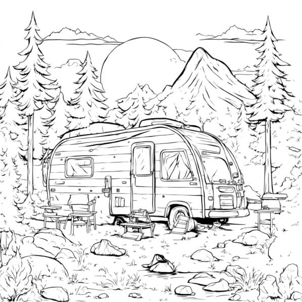 Télécharger Camping-car dans la forêt avec camping-car Coloring pages En Ligne - Creative Fabrica