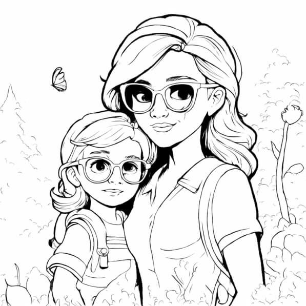 Download Free Printable Mother and Daughter Coloring Page in the Woods ...