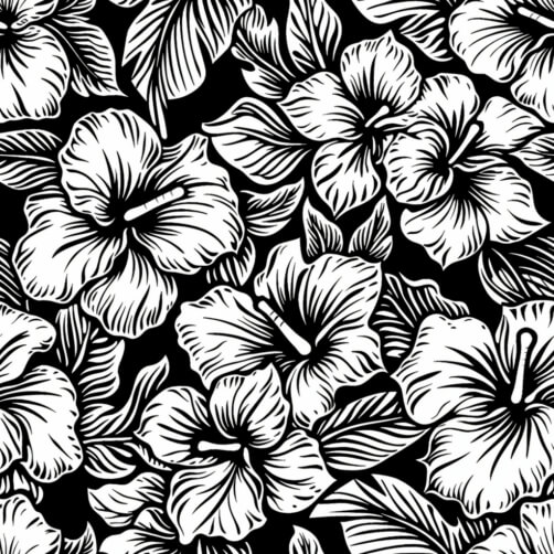 Download Hibiscus Flowers Seamless Pattern in Black and White Patterns ...
