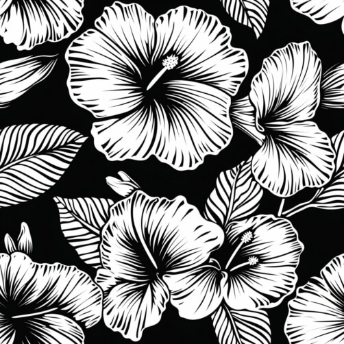 Download Hibiscus Flowers Seamless Pattern in Black and White Patterns ...