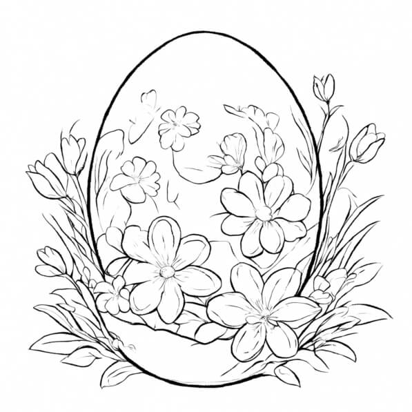 Download Coloring Page: Easter Egg with Flowers in Nest Coloring pages ...