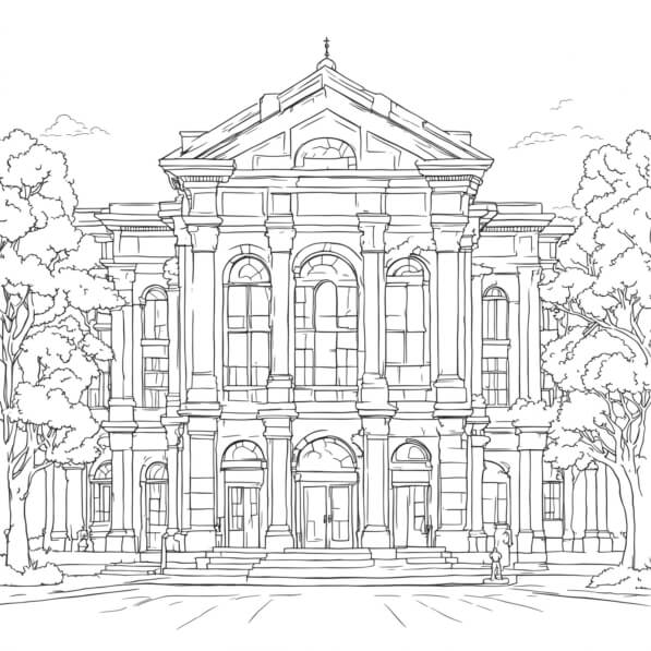 Download Black and White Drawing of an Old Building Coloring pages ...