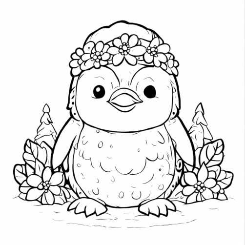 Spring Penguin Colour In Download Cute Penguin with Flowers in the Snow Coloring pages Online ...