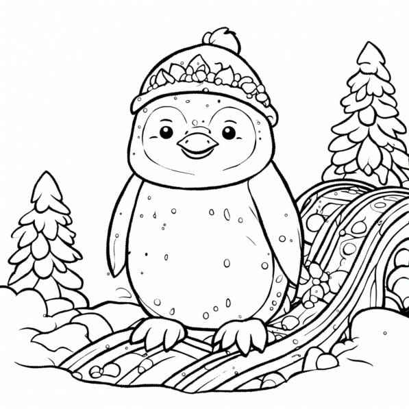 Download Cute Penguin Coloring Page on Ice Skates Coloring pages Online