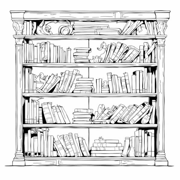Baixe Desenho de Estante Aberta com Vários Livros Colorir páginas ...