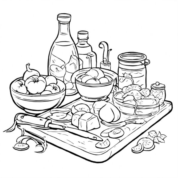 Download Black and White Drawing of Food Items Coloring pages Online ...