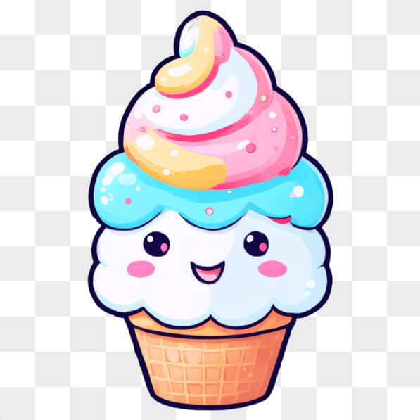 Download Cute Kawaii Ice Cream Cone with Smiley Face Kawaii Online ...