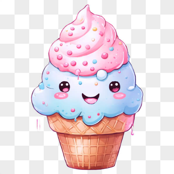 Download Kawaii Ice Cream Cone with Sprinkles and Smiley Face Kawaii ...