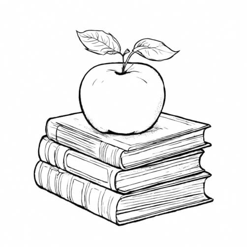 Download Stack of Books with an Apple Coloring pages Online - Creative ...