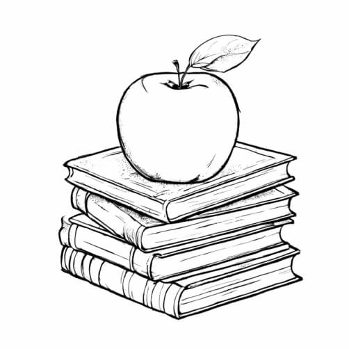 Download Stack of Books with an Apple Coloring pages Online - Creative ...