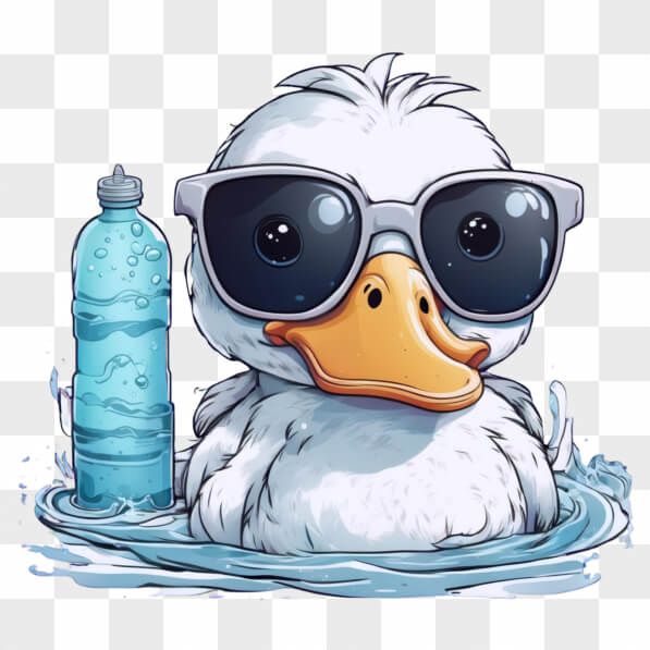 Download Adorable Duck in Sunglasses by a Water Bottle Cartoons Online