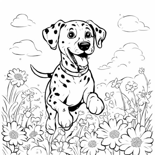 Download Dalmatian Dog Coloring Page with Floral Elements Coloring ...
