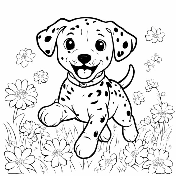 Scarica Allegro Cucciolo di Dalmata che Corre tra i Fiori Pagine da
