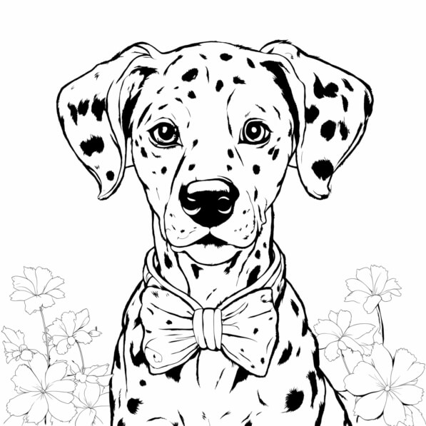 Download Dalmatian Dog with Bow Tie and Flowers Coloring pages Online ...