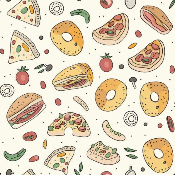 Soft Food Pattern Download Colorful Food Pattern with Pizza, Bagels, and Sandwiches ...
