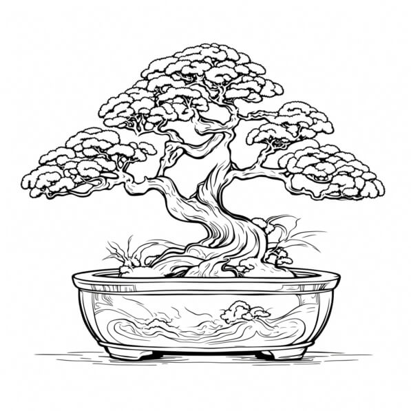 Download Elegantly Pruned Bonsai Tree in Decorative Planter Coloring ...