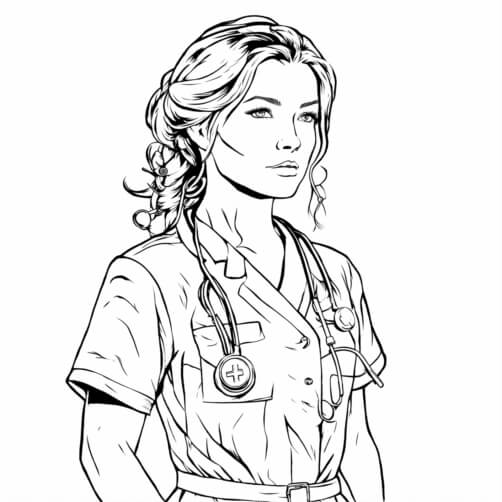 Download Cartoon Nurse in Uniform Coloring pages Online - Creative Fabrica