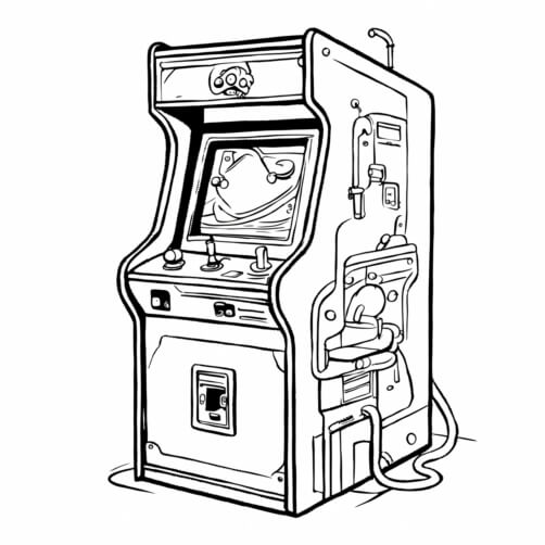 Arcade Machine Coluring Machine Download Vintage Arcade Game Machine in Black and White Line Drawing ...