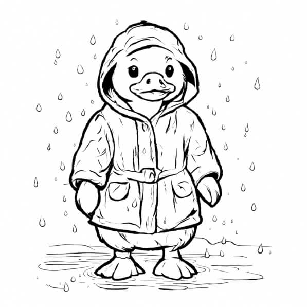 Download Cheerful Duck in a Raincoat Coloring pages Online - Creative Fabrica
