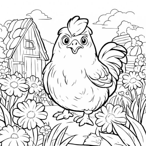 Download Cute Cartoon Bird in a Flower Field Coloring pages Online ...