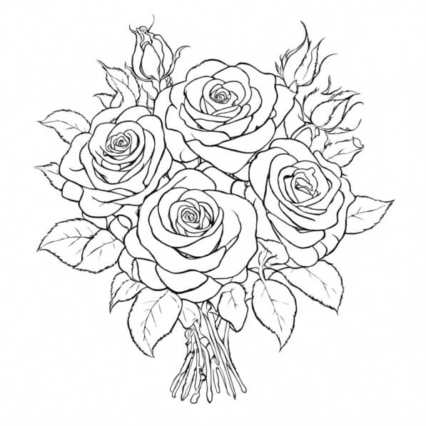 Download Intricate Line Drawing of Roses Bouquet Coloring pages Online ...