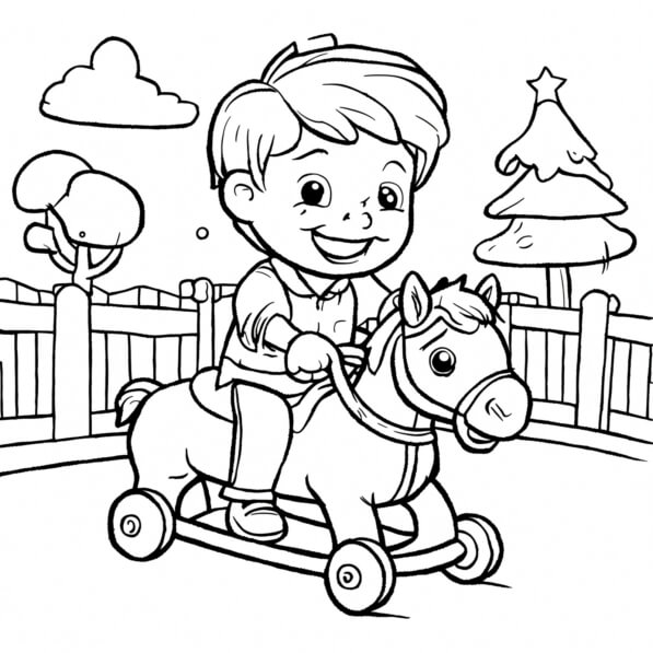Download Child Riding a Toy Horse in a Playground Coloring pages Online ...
