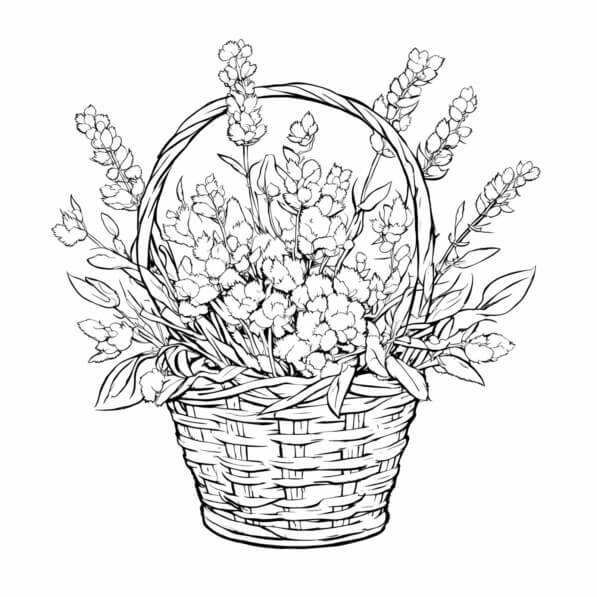 Download Woven Basket with Flowers Coloring pages Online - Creative Fabrica