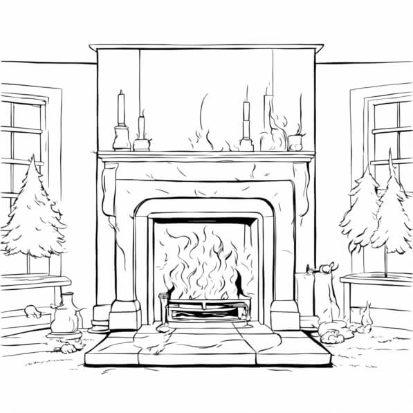 Download Cozy Winter Fireplace Setting Coloring pages Online - Creative ...