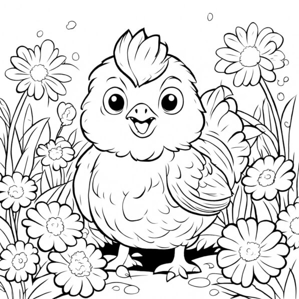 Download Cute Cartoon Bird in a Flower Field Coloring pages Online ...