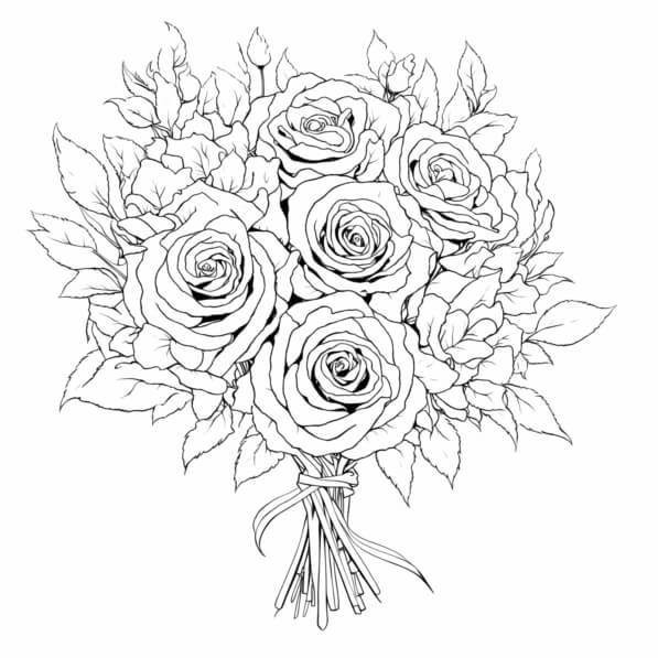 Download Intricate Line Drawing of a Bouquet of Roses Coloring pages ...