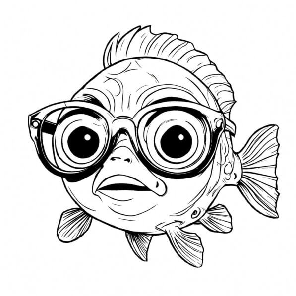 Download Cartoon Fish Character with Glasses Coloring pages Online ...