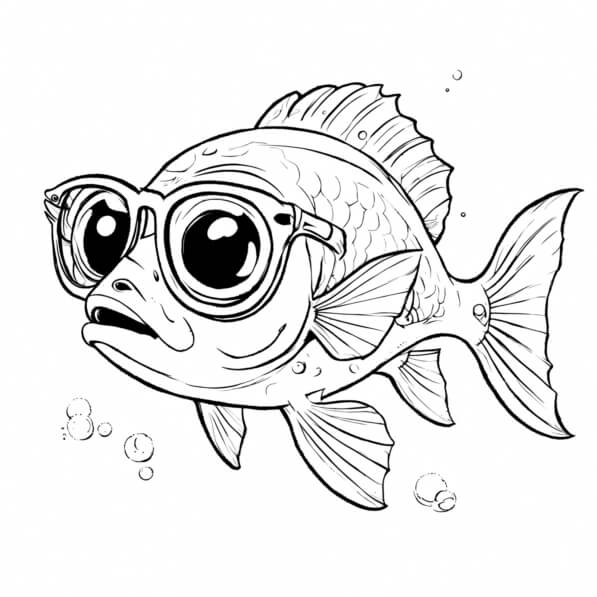 Download Cartoon Fish with Glasses Swimming Underwater Coloring pages ...