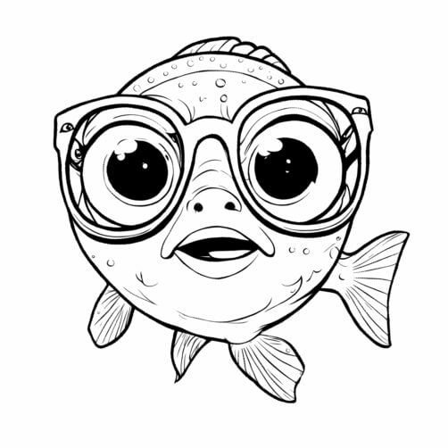 Download Angry Fish with Glasses Coloring pages Online - Creative Fabrica