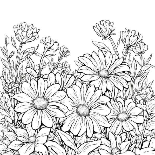 Download Detail of Flowers in Black and White Line Art Coloring pages ...