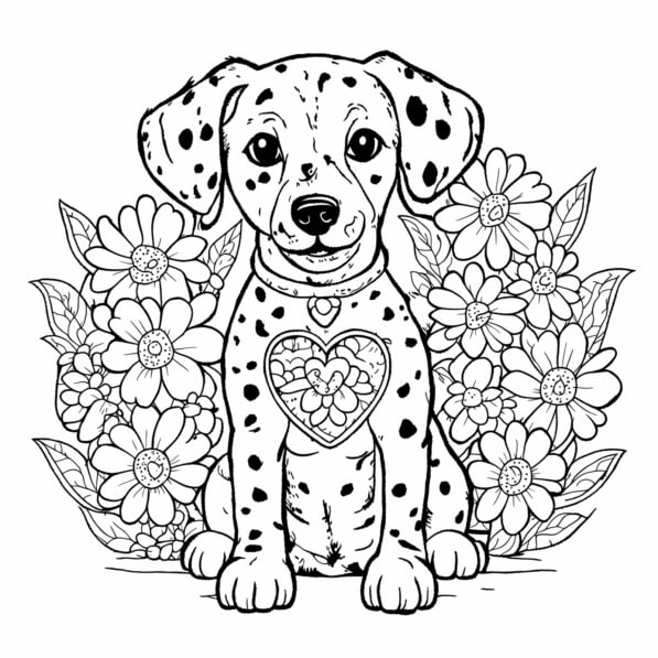 Download Dalmatian Puppy Surrounded by Flowers Coloring pages Online ...
