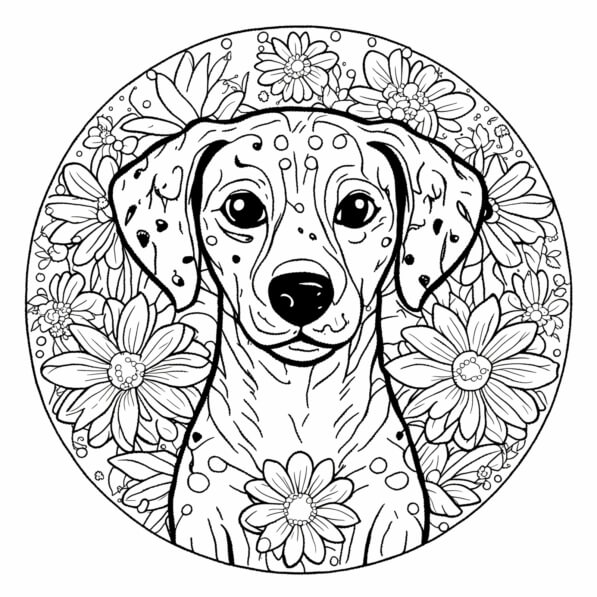 Download Dalmatian Dog Surrounded by Flowers Coloring pages Online ...