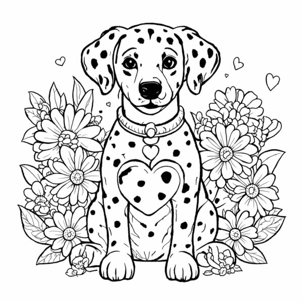 Download Dalmatian Dog Surrounded by Flowers Coloring pages Online ...
