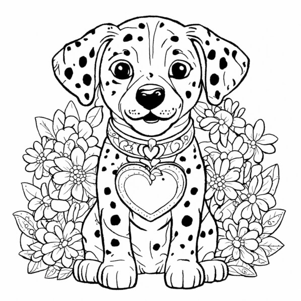 Download Adorable Dalmatian Puppy Surrounded by Flowers Coloring pages ...